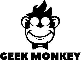 geeky monkey sticker wearing glasses and smiling big. geeky monkey wearing glasses icon on transparent background