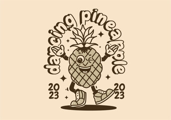 Mascot character of walking pineapple fruit with happy face
