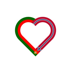 unity concept. heart ribbon icon of portugal and norway flags. transparent png background