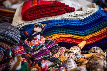 Peruvian Souvenirs of dolls and scarfs - obrazy, fototapety, plakaty