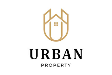 Letter U and house logo concept. perfect for property company branding design - obrazy, fototapety, plakaty