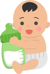 Baby or toddler with feeding bottle, delicious and nutritious milk, help to grow