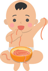 Baby eats noodles happily, healthy and delicious baby non-staple food