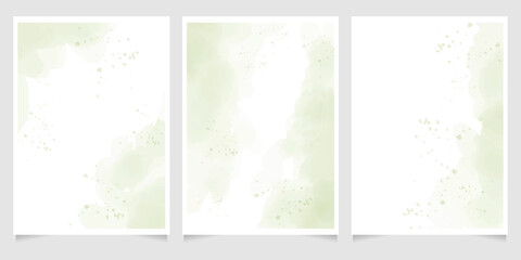 abstract loose green watercolor background for wedding invitation card template layout 5x7 vertical