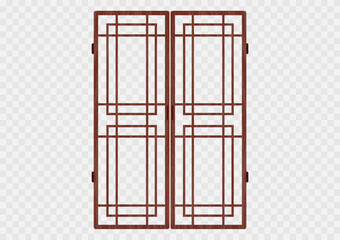 Traditional korean ornament folding frame pattern. Double door swing antique decoration art vector illustration. Natural color wood. Surface timber.