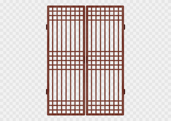 Traditional korean ornament folding frame pattern. Double door swing antique decoration art vector illustration. Natural color wood. Surface timber.