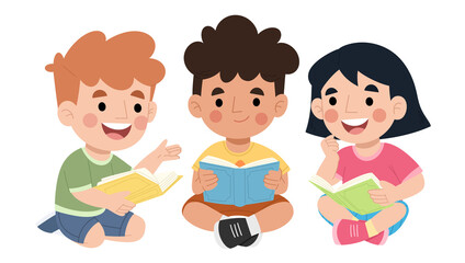 Illustration of children reading a story book together