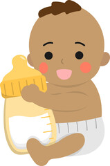 Baby or toddler with feeding bottle, delicious and nutritious milk, help to grow