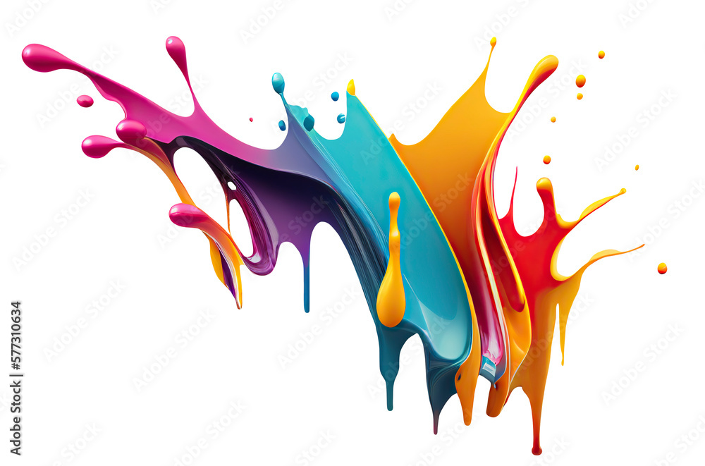 Wall mural colorful paint splash. isolated design element on the transparent background. generative ai.