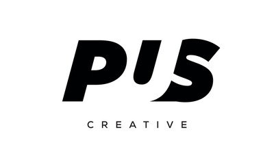 PUS letters negative space logo design. creative typography monogram vector