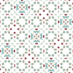 Romantic Watercolor Floral Pattern with Green Leaves and Branches on White Background, Seamless Design for Greeting Cards, Wedding Invitations, and More