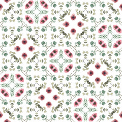 Fototapeta premium Seamless Pattern of Vintage Floral Illustration with Green Leaves and Branches, Perfect for Wrappers, Wallpapers, Postcards, Greeting Cards, Wedding Invitations, and More