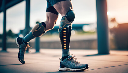 man walk with prosthetic leg, Generative AI - obrazy, fototapety, plakaty