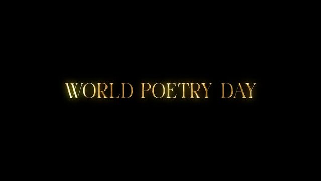 World poetry day with golden texture in black background. Seamless loop video