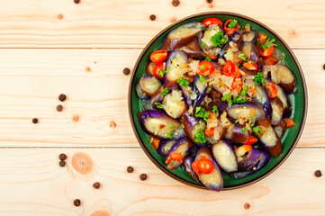 Stew aubergine salad, space for text