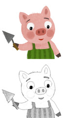 cartoon scene with farmer funnt pig rancher isolated illustration for children sketch