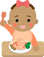 Baby eats noodles happily, healthy and delicious baby non-staple food