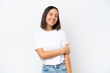 Young caucasian woman isolated on white background laughing