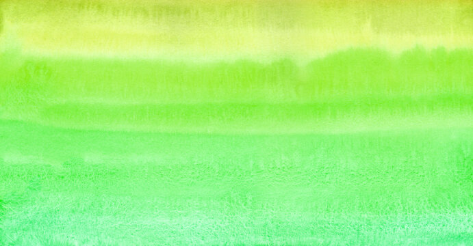 Yellow neon green watercolor gradient abstract background, rectangle elongated painted texture. Hand drawn watercolour textured template. Spring, vegan, eco backdrop. Horizontal gradient fill.