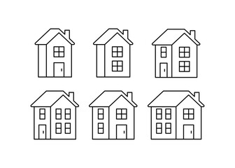 Home, house double floor building, line icon set. House front view, property, real estate, residential cottage for mortgage loan, homepage. Editable Stroke outline sign. Vector