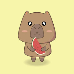 cute capybara mascot vector design illustration line art