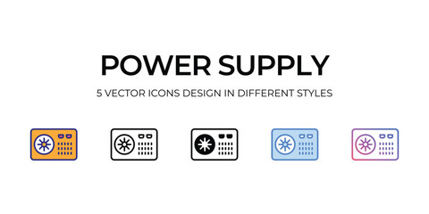 Obraz premium power supply Icon Design in Five style with Editable Stroke. Line, Solid, Flat Line, Duo Tone Color, and Color Gradient Line. Suitable for Web Page, Mobile App, UI, UX and GUI design.