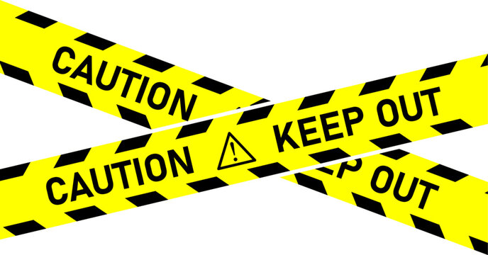 Caution Danger Stop Keep Out Crime Scene Yellow Black Stripe Tape Stripe Warning or Restriction Sign Icon Symbol with Text. Vector Image.
