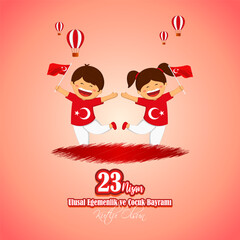 Vector illustration concept of 23 Nisan Ulusal Egemenlik ve Çocuk Bayramı meaning 23 April National Sovereignty and Children's Day