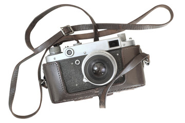 Old rangefinder vintage camera isolated on transparent background
