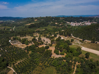 Fototapeta na wymiar Aerial view Ancient Olympia by drone. Summer Greece. Panorama.