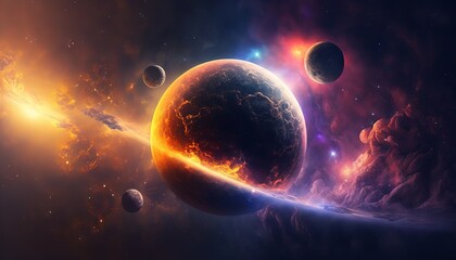 Fototapeta na wymiar Planets and galaxy, science fiction wallpaper. Beauty of deep space. Billions of galaxies in the universe Generative AI
