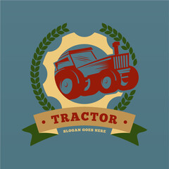 Farm tractor logo design. Tractor logo for agricultural farming. Farm tractor logo design template