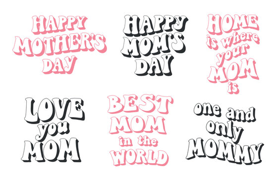 set of mother's day quotes, phrases in groovy style for sublimation, stickers, prints, cards, posters, banners, invitations, etc. EPS 10