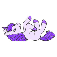 Cute Cartoon Lying down Unicorn. Illustration on transparent background