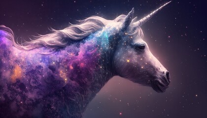 Abstract sky galaxy in unicorn horse generated by AI technology