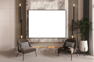 Modern Fireplace Corner and Hollow Table: 3D Mockup Image