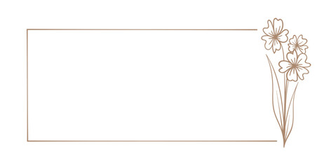 Botanical rectangle frame. Hand drawn line border, leaves and flowers, wedding invitation cards, logo design, posters template. Elegant minimal style