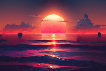 Obraz premium Landscape beach island during Sunset, Beach Miami sunset, Generative AI