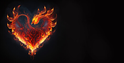 Phoenix, Heart, Fire, Valentine, Blazing heart, Generative AI