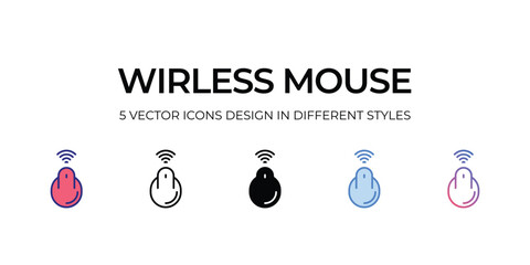 wireless mouse Icon Design in Five style with Editable Stroke. Line, Solid, Flat Line, Duo Tone Color, and Color Gradient Line. Suitable for Web Page, Mobile App, UI, UX and GUI design.