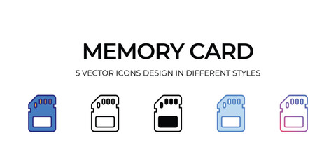 memory card Icon Design in Five style with Editable Stroke. Line, Solid, Flat Line, Duo Tone Color, and Color Gradient Line. Suitable for Web Page, Mobile App, UI, UX and GUI design.