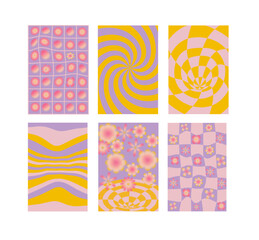 Obraz premium Vector set of groovy design elements and illustrations in geometric style. Frames for social media stories and posts