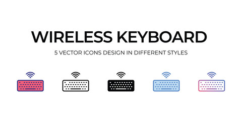 wireless keyboard Icon Design in Five style with Editable Stroke. Line, Solid, Flat Line, Duo Tone Color, and Color Gradient Line. Suitable for Web Page, Mobile App, UI, UX and GUI design.