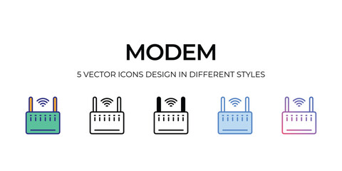 modem Icon Design in Five style with Editable Stroke. Line, Solid, Flat Line, Duo Tone Color, and Color Gradient Line. Suitable for Web Page, Mobile App, UI, UX and GUI design.