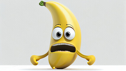 Funny cartoon banana character on white background.