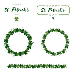 Vector illustration with Border and Wreath made of Clover Leaves. 