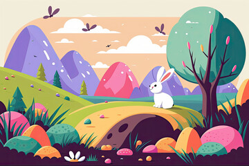 Fototapeta na wymiar easter card with bunny and eggs
