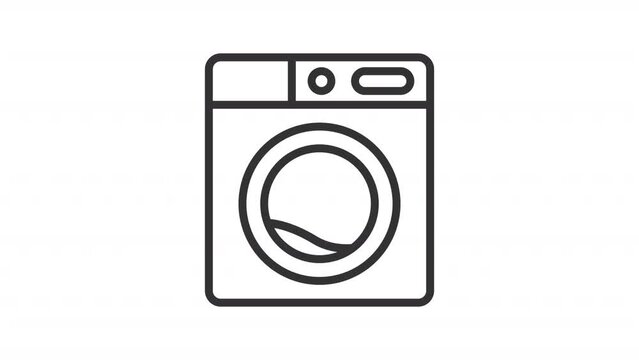 Animated washing machine linear icon. Wash laundry at home. Electric appliance. Seamless loop HD video with alpha channel on transparent background. Outline motion graphic animation