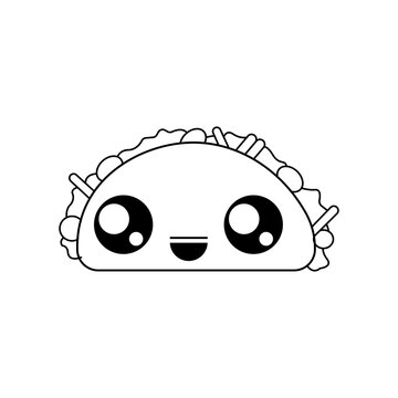 Taco vector illustration template for Coloring book. Drawing lesson for children	