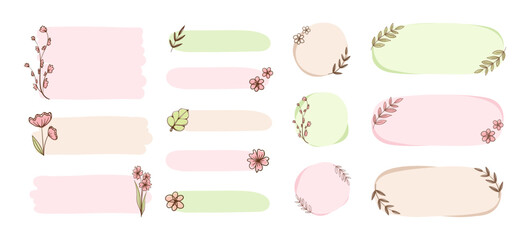 Aesthetic boho floral frame collection. Cute pastel border for card design, wedding, digital print, scrapbook, teacher elements, postcard, poster and more.